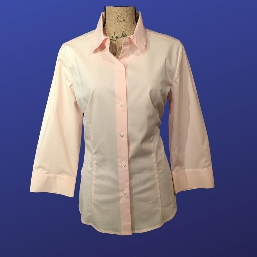 NEW YORK & COMPANY “City Stretch” Fitted STRETCH Blouse, PINK, NWT, Size L